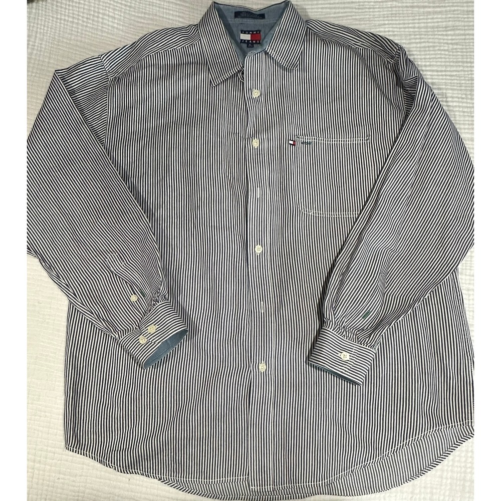 Tommy Jeans Mens XL Long Sleeve Button Down Shirt Striped Casual